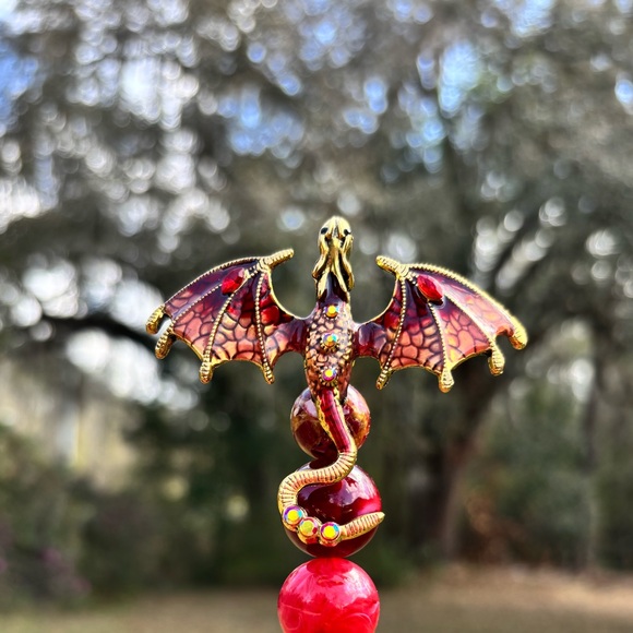Custom Made Red Beaded Dragon Pen with Decorative Top - Picture 3 of 3